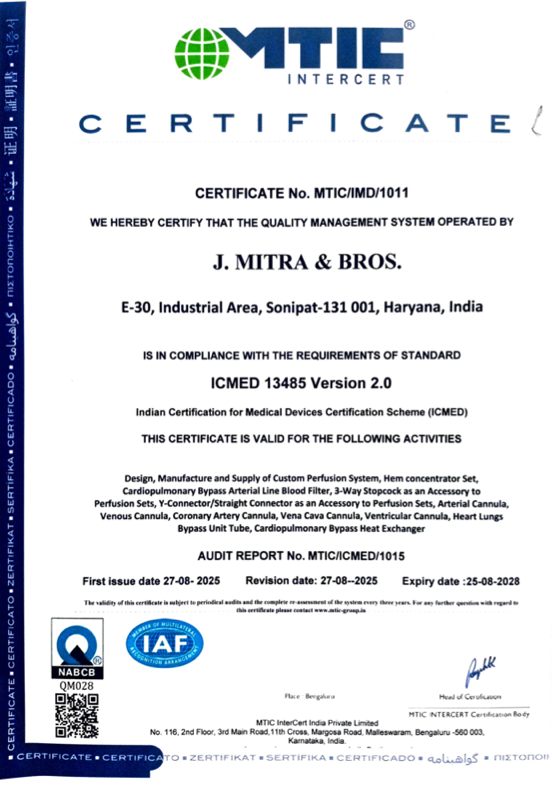 ICMED 13485 certificate for J. Mitra & Bros.